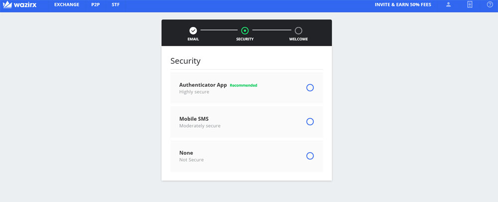 wazirx security option