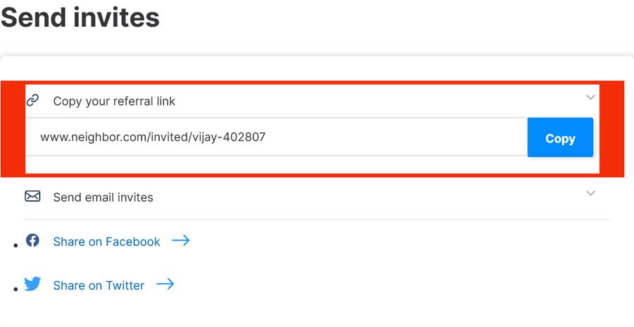 neighbor referral code and link