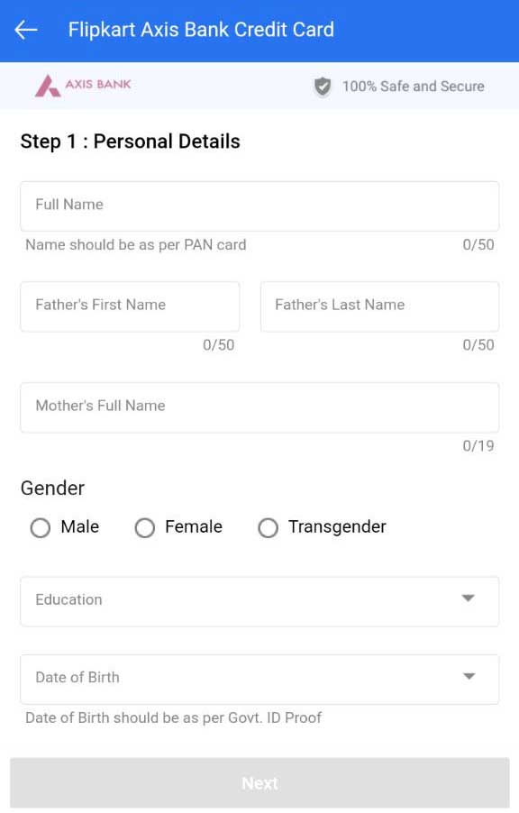 flipkart-card-apply-form