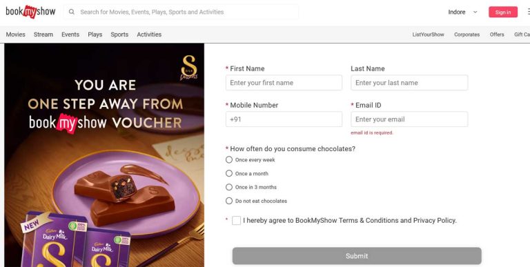 bookmyshow cadburysilk free bms voucher